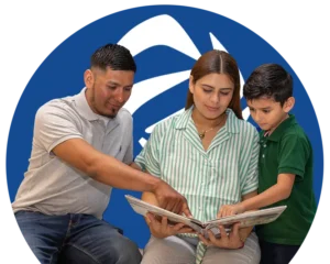 A family reading a book